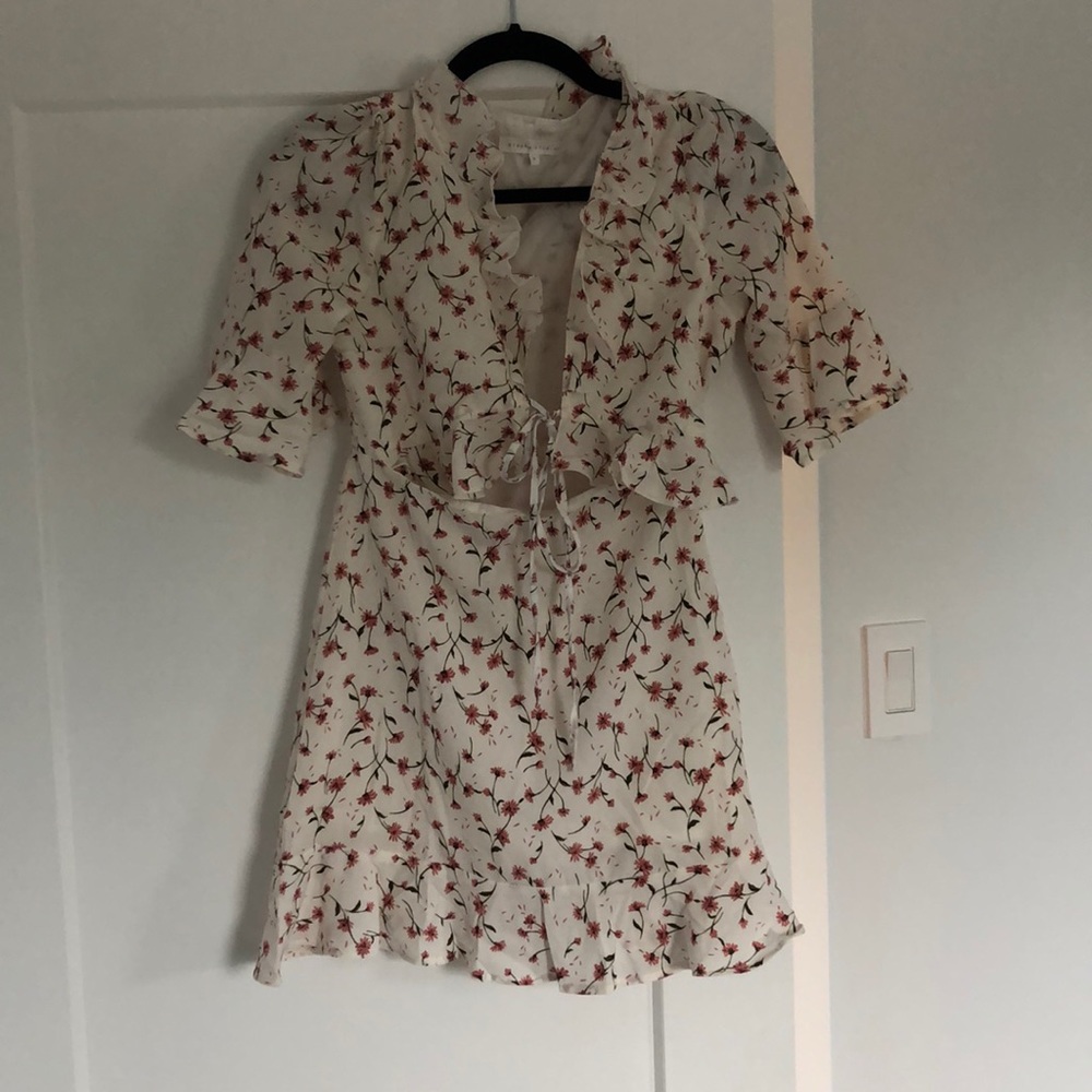 Floral White Dress with Front-Tie - Brand New